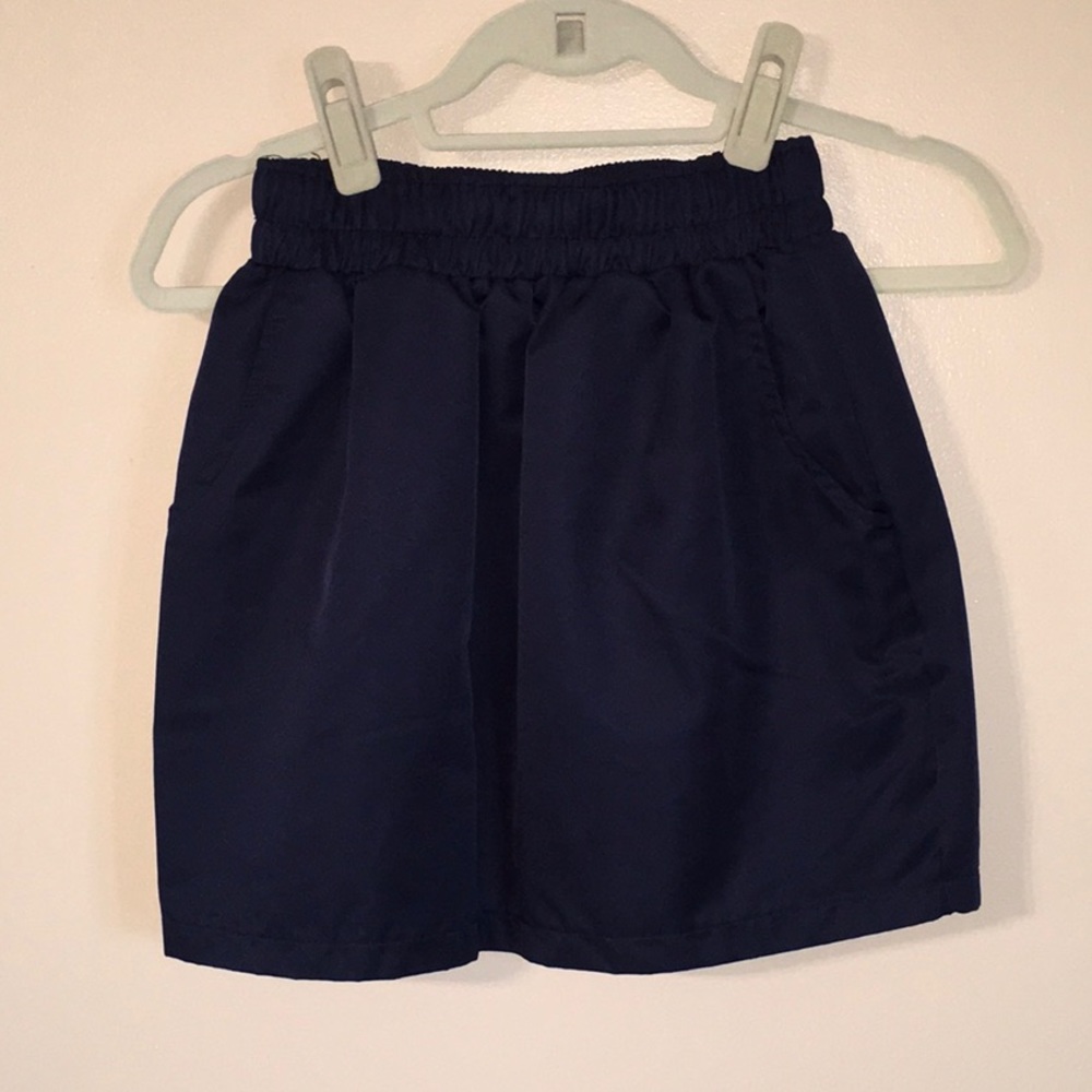 Elastic waistband women's navy skirt w pockets S